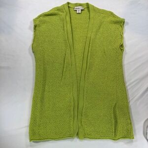 Coldwater Creek Womens Lime Green Open Front Crochet Knit Cardigan Vest Size M
